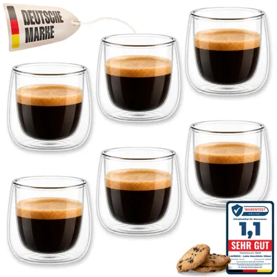 Produktbild von LAPRESO® Espresso Gläser Doppelwandig | Thermogläser Kaffeegläser Teegläser | Gläser Set 80 ml 6 Stück | Thermogläser Doppelwandig Kaffeetasse