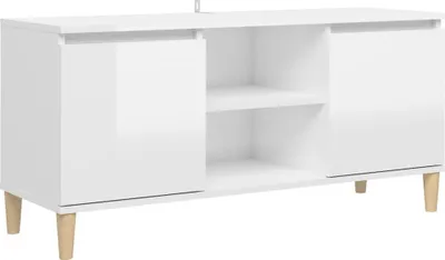 Produktbild von vidaXL TV-Schrank mit Massivholz-Beinen Hochglanz-Weiß 103,5x35x50 cm