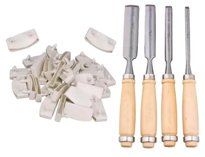 Produktbild von 30 Bettlattenhalter mit 4 Holzmeißeln 7 mm, 12 mm, 15 mm, 22 mm