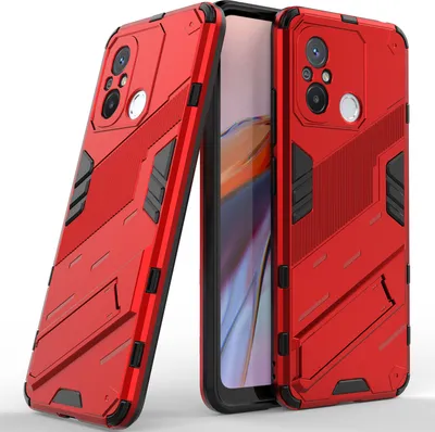 Produktbild von Armor Hülle für Xiaomi Poco C55 /Redmi 12C, Hybrid PC TPU Bumper Stoßfestes Schutzhülle mit Standfunktion Rot