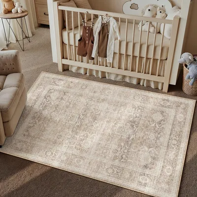 Wohnzimmerteppich 80x150 cm Beige, Antirutsch, maschinenwaschbar