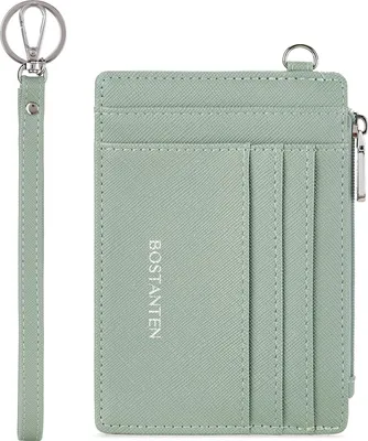 Produktbild von Kunstleder Kreditkartenetui RFID Schutz Geldbeutel Damen Kartenetui mit Münzfach, Mini Frauen Portemonnaie Kartenhalter Slim Wallet(Hellgrün)