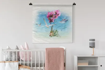 Produktbild von MuchoWow® Wandteppich Wandbehang Blume - Boot - Vogel 90x90 cm Tapisserie Dekoration Wandtuch - Wandaufhänger