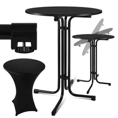 Image de Hengda table haute table de bistrot en métal table de jardin Ø 80 cm table de bar noir avec housse