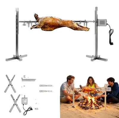 Image de Grille de cuisson électrique, en acier inoxydable, alimentation 220 V, dimensions 41 x 31 x 25 cm, cinq niveaux de hauteur réglables, vitesse de rotation de 2,5 tr/min