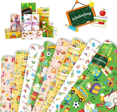 Imagen del producto de Papel de regalo para niños, 8 hojas, 4 colores, 50 x 70 cm, ideal para regalos de cumpleaños