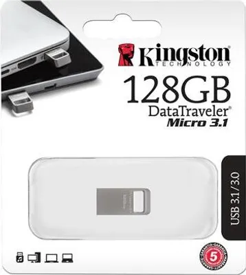 Produktbild von Kingston Technology DataTraveler Micro 3.1 128GB, 128 GB, USB Typ-A, 3.2 Gen 1 (3.1 Gen 1), Ohne Deckel, Metallisch