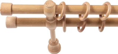 Produktbild von SN Deco - Stilgarnitur Gardinenstange Vorhangstange Cafiro, Holz, 28mm, 2-Lauf, Komplettset mit Ringen, Farbe Eiche 120cm