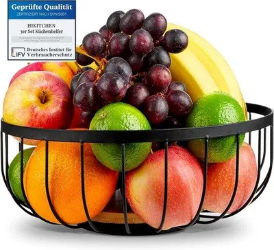Produktbild von Famanu Fruchtschale aus Metall und Bambus - Obstschale für Küche und Haushalt - Brotkorb (schwarz)