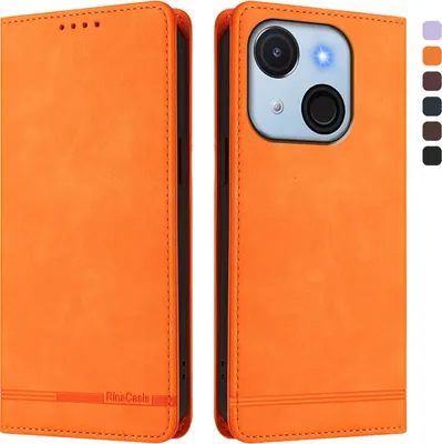 Image de Etui pour itel A50C, étui rétro en cuirPolyuréthaneavec support et fentes pour cartes de crédit Orange