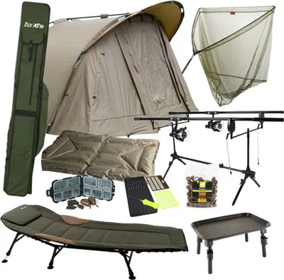 Produktbild von Traxis Carp Set – Overnighter Set – Karpfenangeln – Angelzelt – 2 Ruten – 2 Rollen – Trage – Kescher – Abhakmatte – Rod Pod – Bissanzeiger
