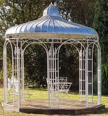 Produktbild von Casa Padrino Gartenpavillon Ø 325 x H. 350 cm, Farbe Weiß, Pavillon aus Schmiedeeisen mit verzinktem Blechdach, Farbe:weiß