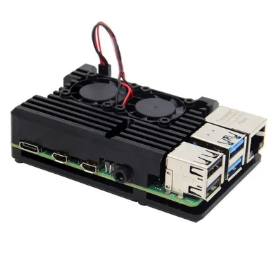 Produktbild von BerryBase Armor Gehäuse mit Lüfter für Raspberry Pi 4, schwarz