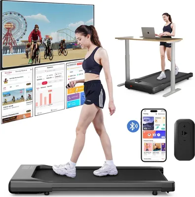 Image de Tapis de course Walking Pad - Tapis de course sous bureau - Moteur 2,5 CV/1864 W - 0-4 km/h - Surface de course 39 × 80 cm - Hauteur 10,6 cm - Capacité de charge 113 kg - Noir