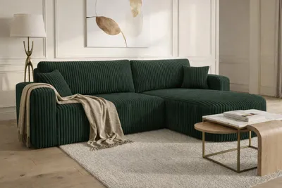 Produktbild von Kaiser Möbel Ecksofa mit Schlaffunktion, Cordstoff Tilia, Grün, Rechts, ROUND ONE XL