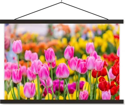 Produktbild von MuchoWow® Textilposter Tulpen - Farben - Frühling 150x100 cm mit schwarzem Rahmen - Schlafzimmer
