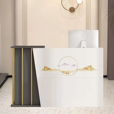 Immagine prodotto di Banco reception, banco per negozi moderni, banco vendita, tavolo vendita, reception, scrivania, banco reception con cassetti, per hall aziendali e reception di hotel (Dimensioni: 100 cm, Colore: c)
