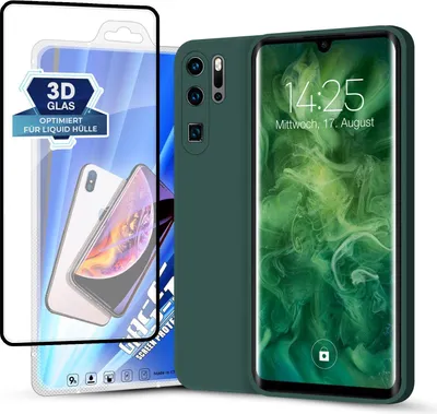 Produktbild von Hülle für Huawei P30 Pro mit 9H Displayglas Displayschutz Plus Case Cover Bumper Silikon Softgrip Schutzhülle Farbe: Grün