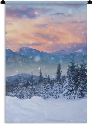 Produktbild von MuchoWow® Wandteppich Wandbehang Schnee - Himmel - Wald - Winter 60x90 cm Tapisserie Dekoration Wandtuch - Foto-Teppich - Abwaschbar
