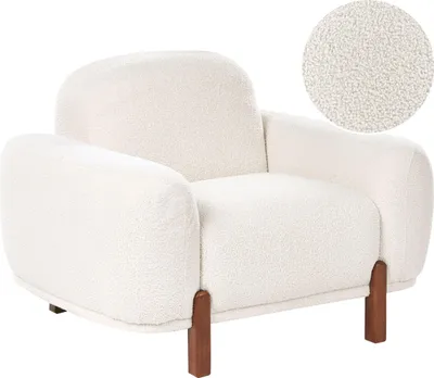 Zdjęcie produktu dla BELIANI Fotel biały tapicerowany boucle baranek styl modern organic