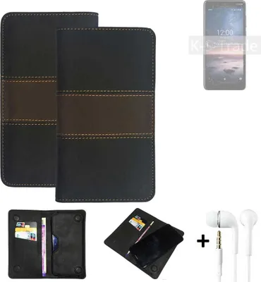 Produktbild von K-S-Trade Handyhülle + Kopfhörer kompatibel mit Nokia 3.1 A Schutzhülle Walletcase Bookstyle Tasche Schutz Case Hülle Wallet Cover Kunstleder