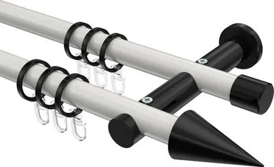 Produktbild von Interdeco Gardinenstange / Vorhangstange Weiß / Schwarz, Typ Platon Savio (Kegel), 20 mm Ø 2-läufig, 160 cm