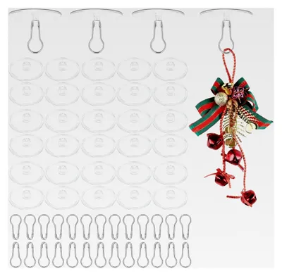 Produktbild von 30 Stück 30MM Transparente Selbstklebende Deckenhaken, Deckenhaken Ohne Bohren, Klebehaken Decke mit 30 Eisenklammern, für Weihnachts- und Halloween-Dekorationen