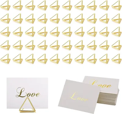 Produktbild von Set von 100 Platzkartenhaltern, 50 Tischnummernhaltern, Dreiecksform, Goldene Tischhänger für Hochzeit