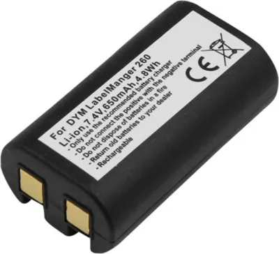 Imagen del producto de Batería de iones de litio de 7.4V y 650mAh para impresoras de etiquetas DYMO LabelManager 260P / 280 / PnP, color negro