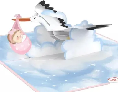 Produktbild von Papercrush Storch & Baby (Rosa) Pop-Up Karte