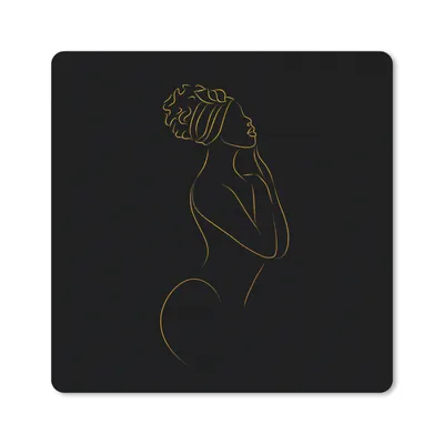 Produktbild von MuchoWow® Mauspad Mousepad Frau - Hut - Schwarz und Gold 20x20 cm - Mousepads - Maus Mat - Pad - Mausunterlage - Desk Mat - Bureauartikeln