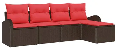 Image de Ensemble de canapés de jardin vidaXL, 5 pièces, en polyrotin marron