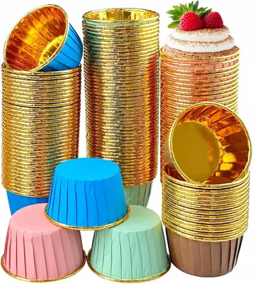 Produktbild von 200 Stück Muffinförmchen Papier, Cupcake Förmchen, Geeignet für Geburtstage, Hochzeiten, Partys, Jubiläen, Weihnachten (4 Farben Rosa, Blau, Grün, Braun)