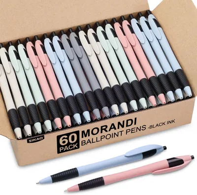 Productafbeelding van Pennen Bulk - Set van 60 - 60 pack morandi balpennen zwarte inkt 1.0mm - Geen bloed skip soepel schrijven - Studenten
