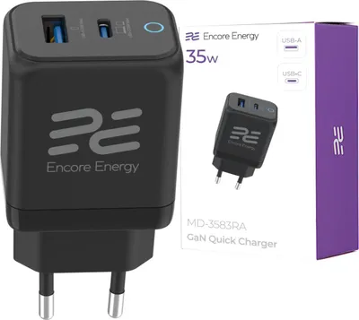 Produktbild von Netzladegerät 35W PD 3.0 Quick Charge 4.0 USB-A USB-C Adapter Encore Energy MD-3583RA