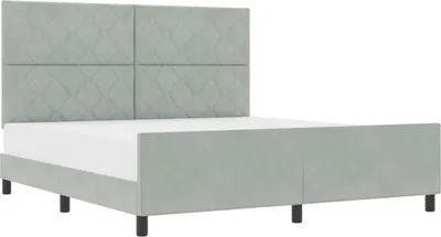 Imagen del producto de Cama con somier y cabecero en gris claro, 180 x 200 cm, tapizada en terciopelo