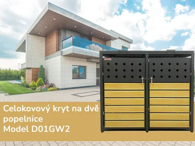Obrázek produktu pro Přístřešek na popelnice D01GW2, na 2 popelnice, celokovový kryt, moderní, antracit/hnědý