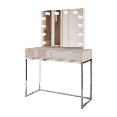 Produktbild von Schminktisch BLANCO KASZMIR ELITE mit Spiegel und Beleuchtung, silberchrom