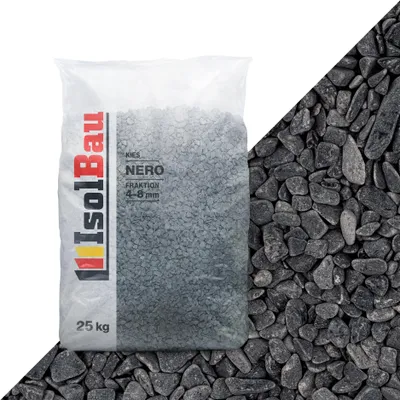 Produktbild von Isolbau - Zierkies 25 kg - Marmorkies 4-8 mm - Deko-Steine für Garten, Steinteppich, Aquariumkies, Ziersplitt Natursteine Gartenkies Wegkies Teichkies für Innen und Außen - Nero Ebano