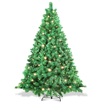 Produktbild von Izrielar 210cm Künstlicher Weihnachtsbaum mit LED-Beleuchtung 400 LEDs Warmweiß inkl. Metallfuß mit 1200 Spitzen Christbaum Tannenbaum PVC Grün