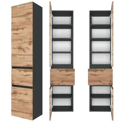 Produktbild von Badmöbel Seitenschrank 40 cm LAURIA-03 in Graphitgrau mit Wotaneiche Nb., BxHxT: ca. 40x180x35 cm