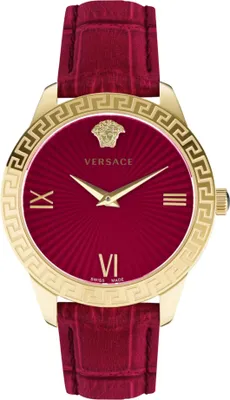 Produktbild von Versace VEVC00921 Greca Lady gold rot Leder Armband Uhr Damen NEU