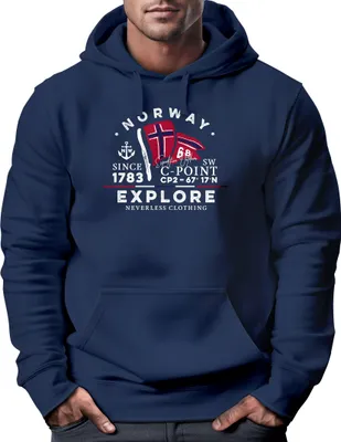 Produktbild von Hoodie Herren Norway Explore norwegische Flagge Norwegen Kapuzen-Pullover Männer Neverless® navy XL