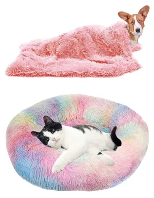 Donut-Haustierbett, waschbar, 50 cm, Regenbogen, für Katzen & Hunde