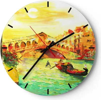 Produktbild von Wanduhr - Rund - Glasuhr - Venedig Gondel - 30x30cm - Schleichendes Uhrwerk - Lautlos - zum Aufhängen bereit - Dekoration Modern - Wanddekoration aus Glas - C3AR30x30-3841