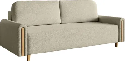 Image de Selsey Majla - Canapé-lit 3 places, tissu bouclette et coffre de lit, beige clair