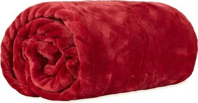 A rolled-up red fleece blanket.