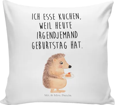 Produktbild von Mr. & Mrs. Panda kuschelkissen 40x40 Igel Kuchenstück - Weiß - Geschenk, Sofakissen, Dekokissen, Gute Laune, Kuchen Backen, Polster, Kissen, Geburtstagskuchen, Torte