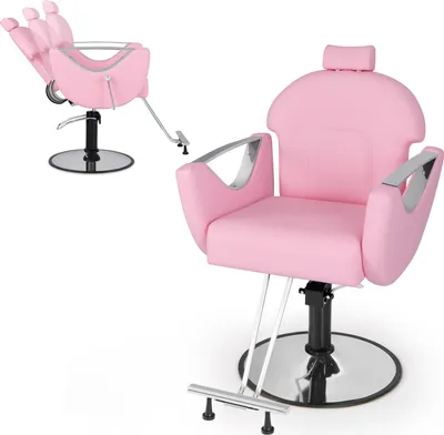 Produktbild von COSTWAY Friseurstuhl höhenverstellbar, Salonstuhl 360° drehbar, Frisiersessel mit Kopfstütze & Hydraulikpumpe, Barber Stuhl bis 150kg rosa