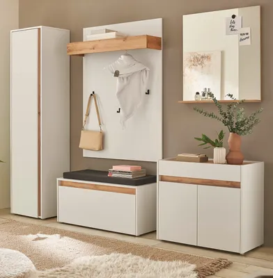 Produktbild von Garderobe Set 6-teilig "Center" in weiß und Wotan Eiche Garderobenkombination